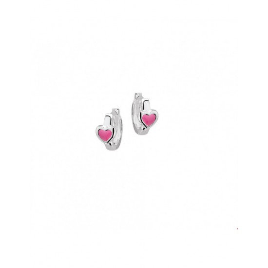 Zilveren klapcreolen hart met roze inleg - 10027495