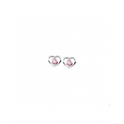 zilveren oorknoppen hart met roze zirkonia - 10027499