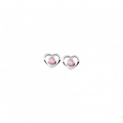 zilveren oorknoppen hart met roze zirkonia - 10027499