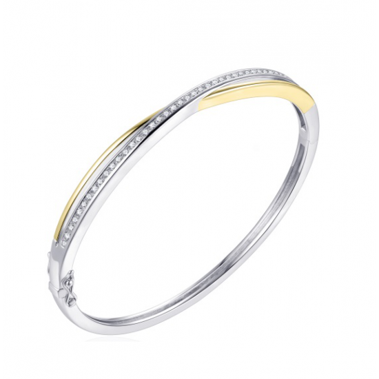 zilveren slaven armband kruislings 1rij zirkonia 1 GOLDplated SB17Y68 - 10032849
