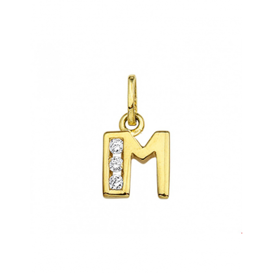 Geelgouden hanger letter M  met zirkonia - 10029910