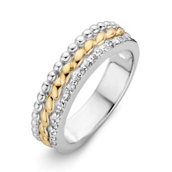 Ring zilver met 14krt geel goud en  zirkonia mt 56 - 10030121