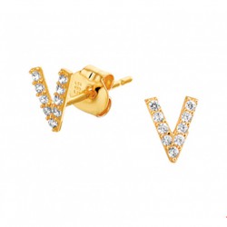 Gouden oorknoppen V met zirkonia&#39;s - 10031651