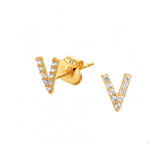 Gouden oorknoppen V met zirkonia&#39;s - 10031651