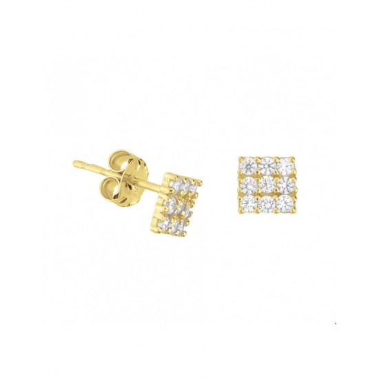Gouden oorknoppen Vierkant met zirkonia's - 10031657