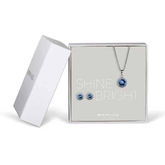Bering stalen set collier met oorbellen blauw - 10034936