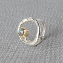 Jéh zilveren ring cirkel met 9karaat zetkast met labradoriet mt 54 - 30036698