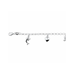 Zilveren jasseron armband met hart-dolfijn-beer-vlinder-hart bedels 15 cm - 30038147