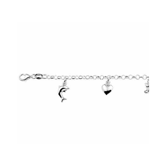 Zilveren jasseron armband met hart-dolfijn-beer-vlinder-hart bedels 15 cm - 30038147