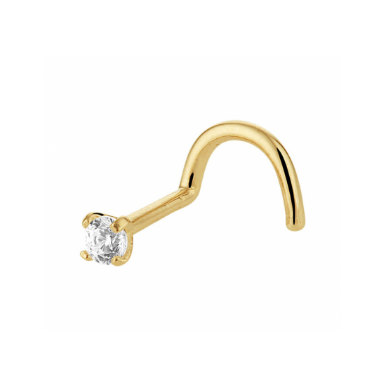geelgouden 14krt krul neusknopje met zirkonia 2mm - 30037416