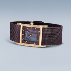 Bering dames horloge rosé kast met zirkonia paars/bruine band  10426-262-S - 30037787