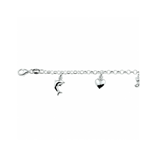 zilveren armband met bedels  hart-vlinder-beer-dolfijn-hart 15 cm - 30038206