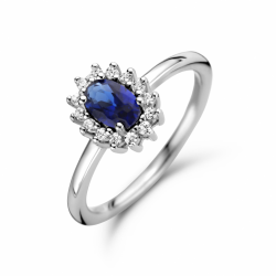 zilveren ring met synth. saffier en zirkonia halo mt 17.75 - 30038122
