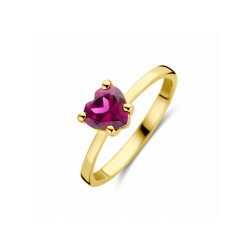 geelgouden 14krt ring hart rhodoliet mt 16.5 - 30038049