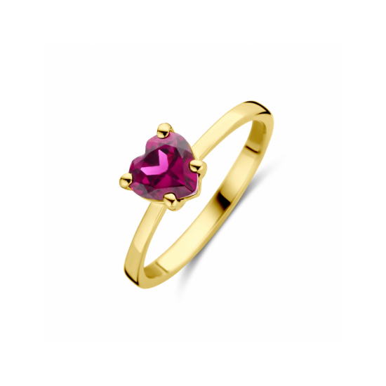 geelgouden 14krt ring hart rhodoliet mt 16.5 - 30038049