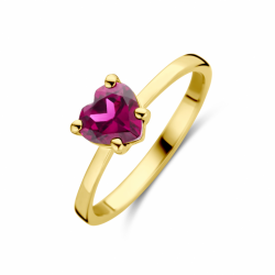 geelgouden 14krt ring hart rhodoliet mt 16.5 - 30038049