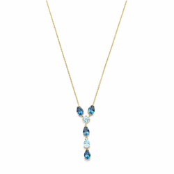 geelgouden 14krt y-collier met london blue en blauw topaas 41 - 43 - 45 cm - 30038048