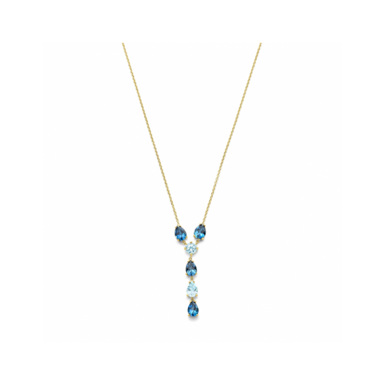 geelgouden 14krt y-collier met london blue en blauw topaas 41 - 43 - 45 cm - 30038048